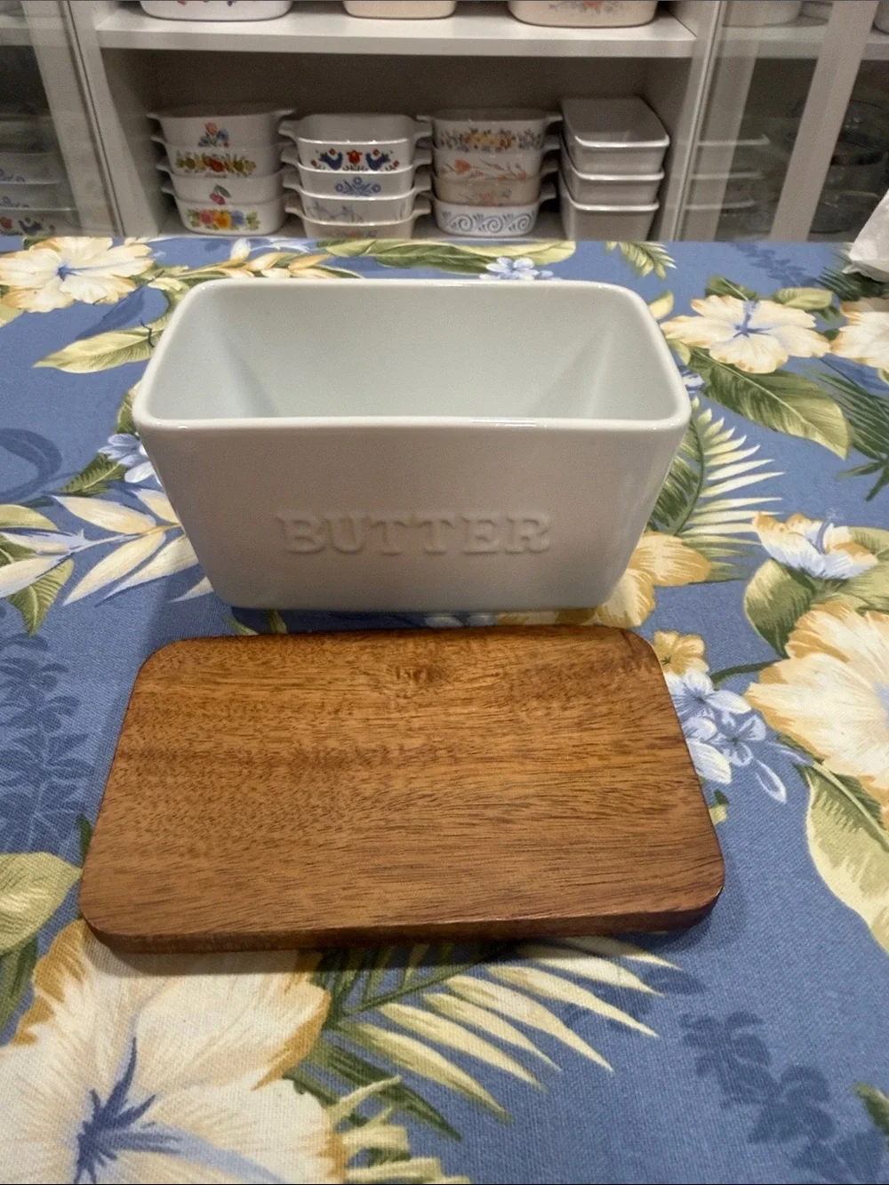 Better Homes And Gardens White Ceramic Butter Dish with Wood Lid